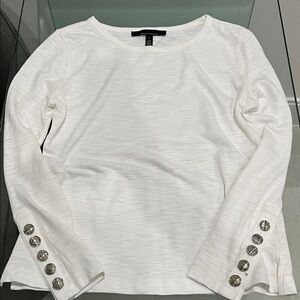 White House Black Market White Long Sleeve Top with Button Details